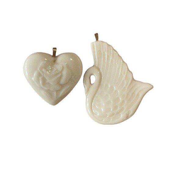 Vintage Lenox Porcelain Puffy Heart Rose Swan Pendant Necklace Lot of 2 Gift Mom - Picture 1 of 3